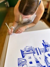 Load image into Gallery viewer, YES BAB A1 Screenprint - Framed, white / cobalt