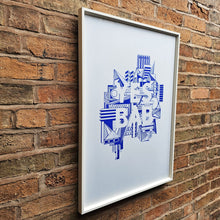 Load image into Gallery viewer, YES BAB A1 Screenprint - Framed, white / cobalt