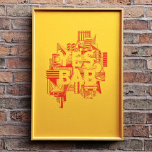 Load image into Gallery viewer, YES BAB A1 Screenprint - Framed, citrine / tomato