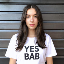 Load image into Gallery viewer, YES BAB white adult tee