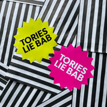 Load image into Gallery viewer, TORIES LIE BAB re-useable window stickers