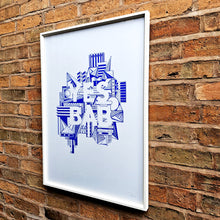 Load image into Gallery viewer, Fundraising A1 Screenprint - Framed, white / cobalt