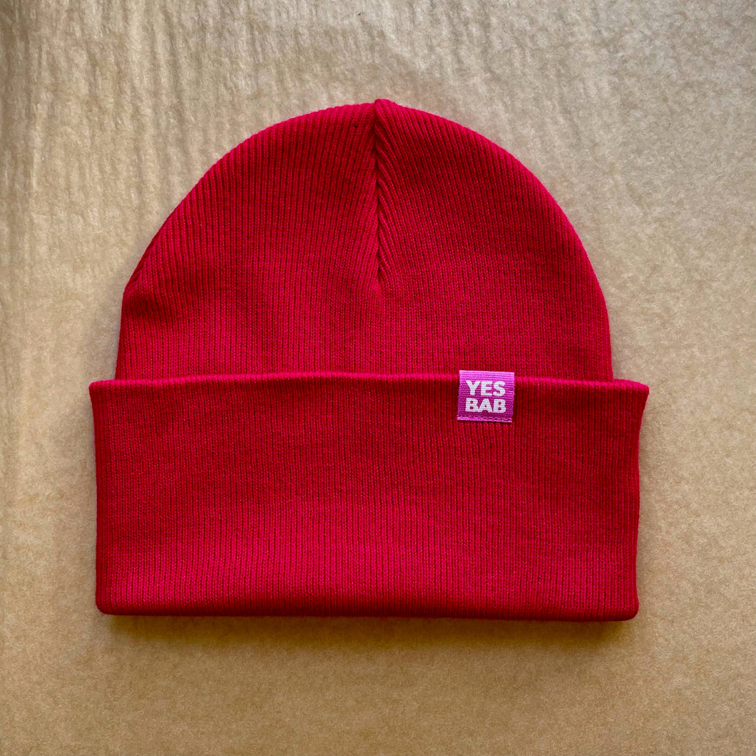 Ltd Ed Scarlet organic cotton YES BAB beanie